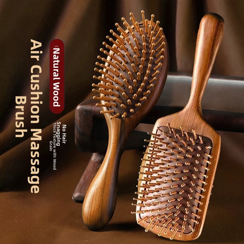 Red Sandalwood Anti-Static Air Cushion Comb - Volumizing Scalp & Meridian Massage, Unisex Home Use