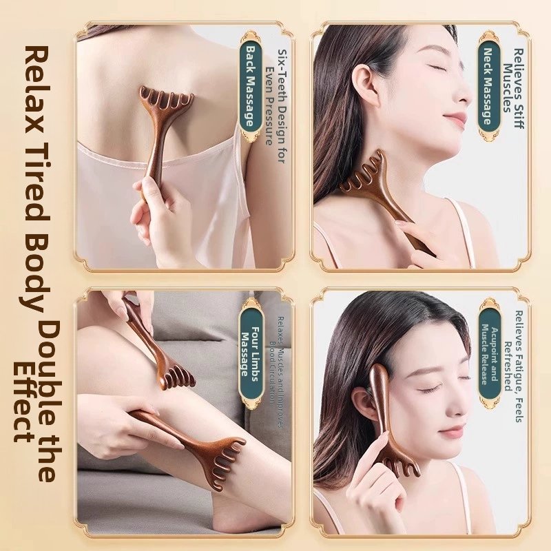 6-Claw Deer Horn Scalp Comb - Natural Sandalwood, Meridian Unblocking, Head Massage & Scraping Tool - Image 2